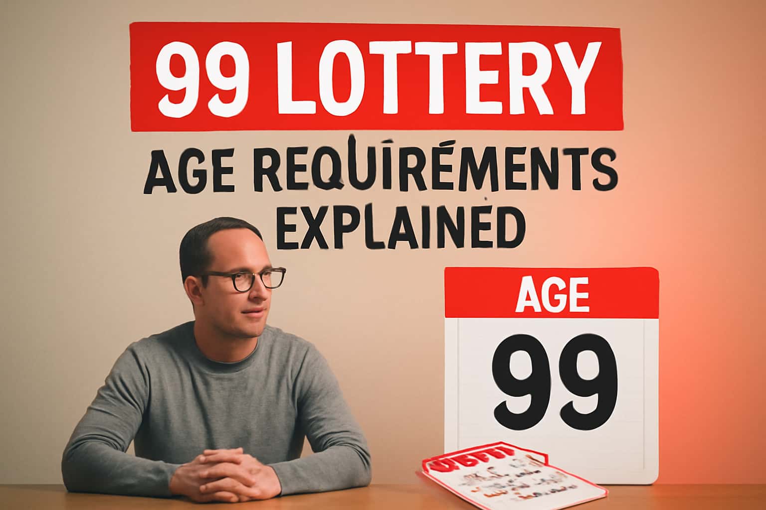 An informative graphic illustrating the age requirements for the 99 Lottery.