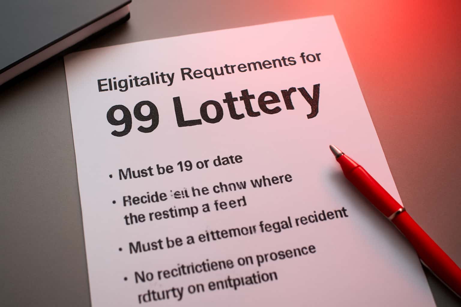 Informational graphic about eligibility requirements for 99 Lottery.