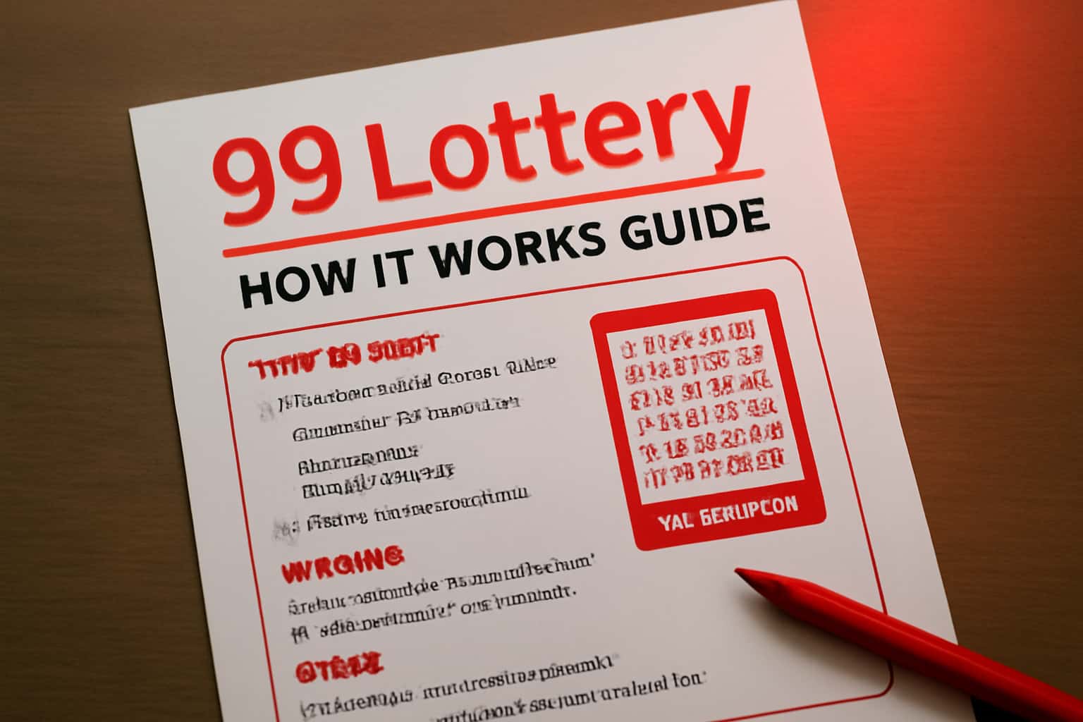A high-tech representation of the 99 Lottery How It Works Guide, showing relevant elements in a neutral environment.