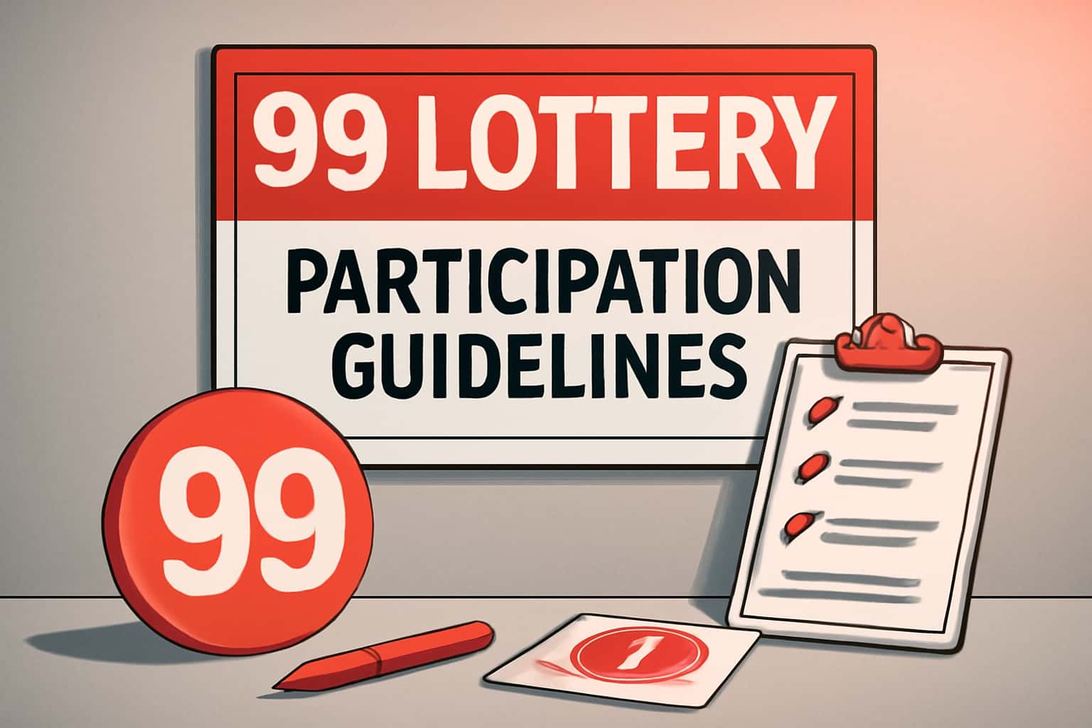 An informative scene illustrating the 99 Lottery Participation Guidelines with clean typography.