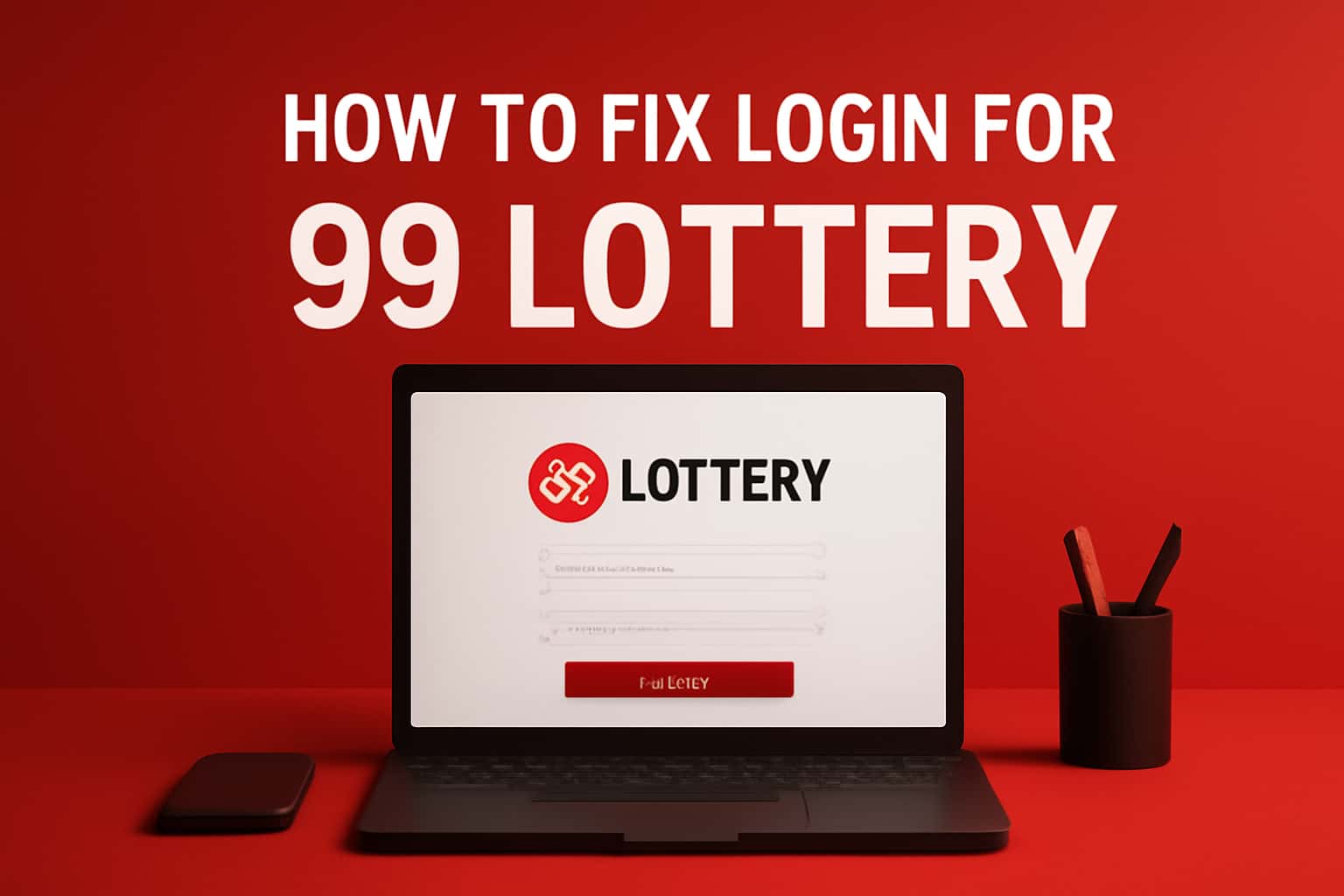 An informative scene illustrating the process of fixing login issues for 99 Lottery.