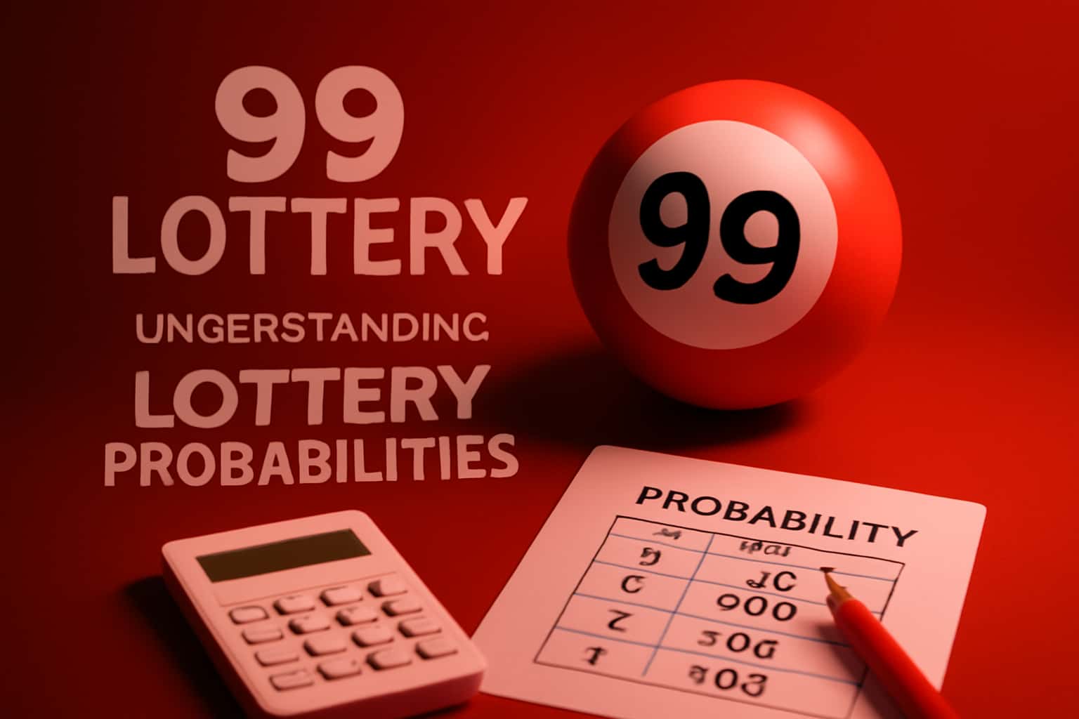 An educational graphic depicting the concept of 99 Lottery probabilities, featuring the text '99 Lottery'.